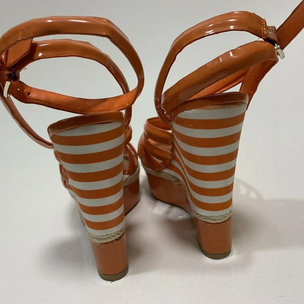 Bumper Orange‎ White Striped Wedge Sandals